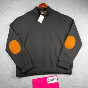 Cross & Crown Textured Sweater Black 3XL 1/4 Button Elbow Patch Casual Mens